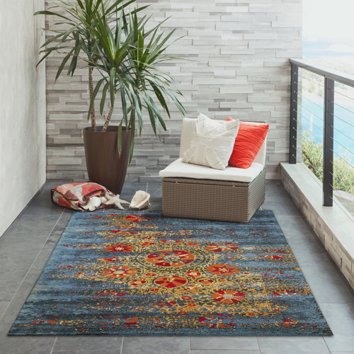 Lark Manor Kowalczyk Flatweave Blue Indoor/Outdoor Rug & Reviews Wayfair